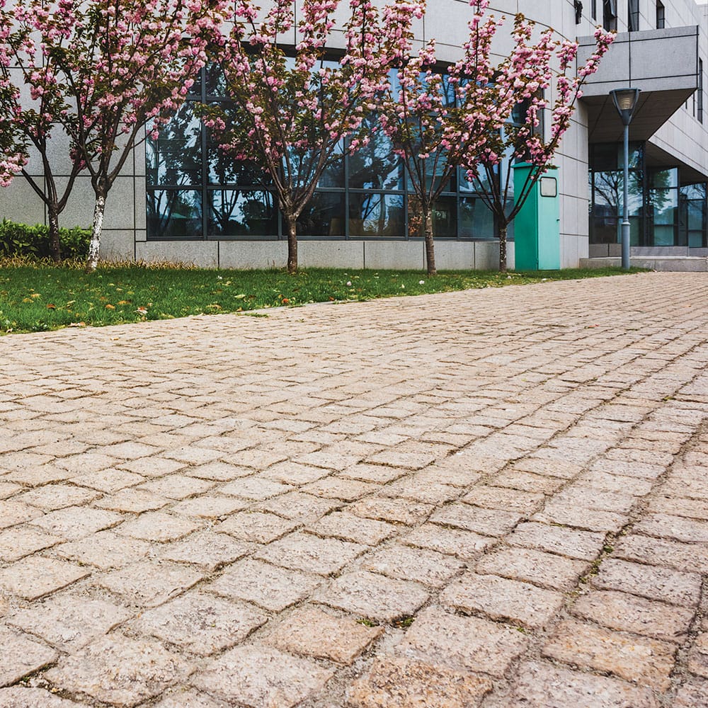 A picturesque granite walkway in a courtyard, featuring a contrasting granite path that enhances the outdoor space