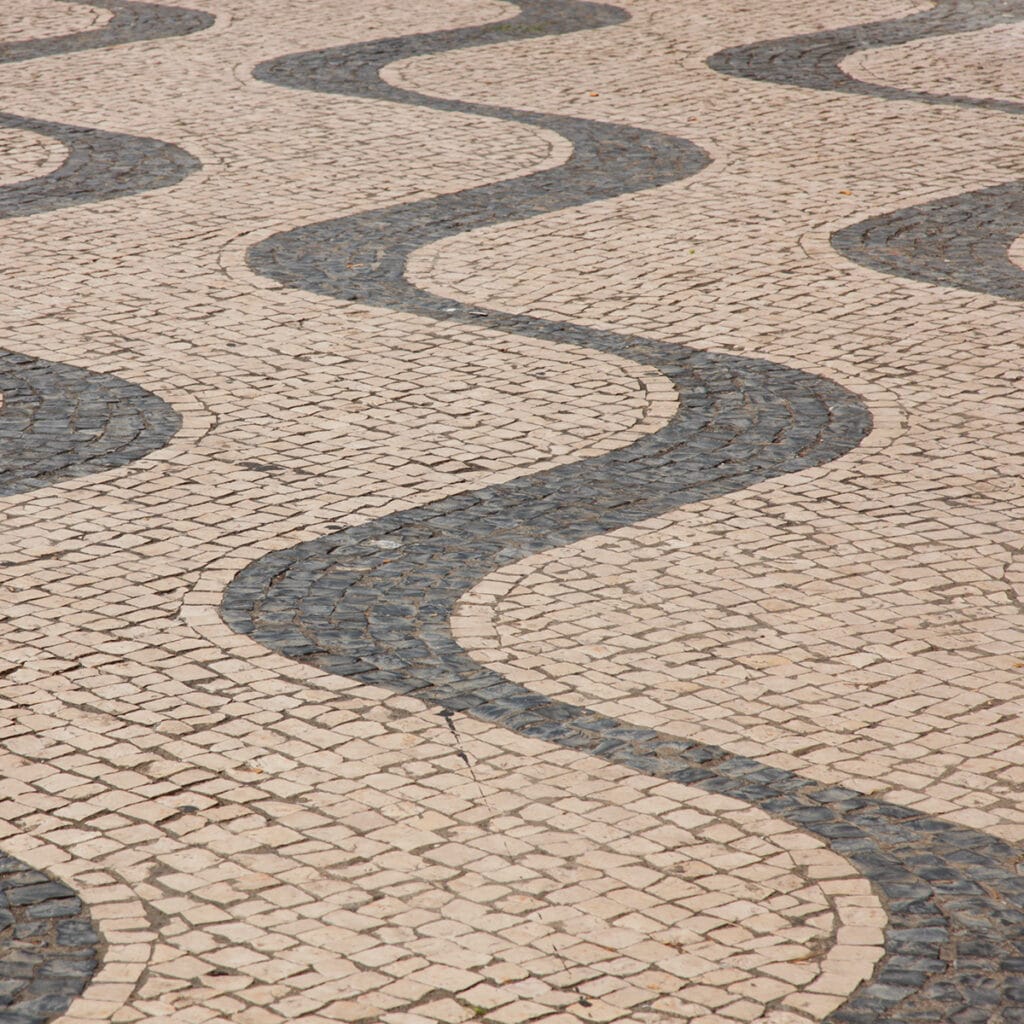 beautiful cobblestone street made of granite mosaic, capturing a serene moment